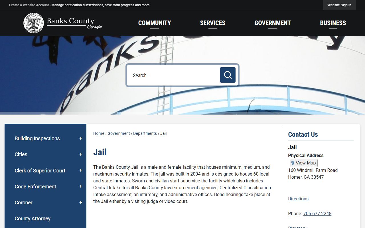 Banks County Jail facility page and inmate lookup source