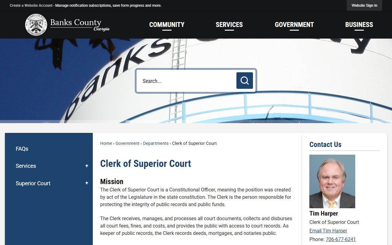 Banks County court records Clerk of Superior Court page