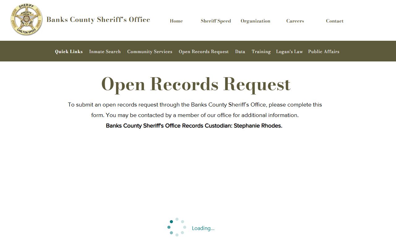 Banks County inmate records sheriff open records request page